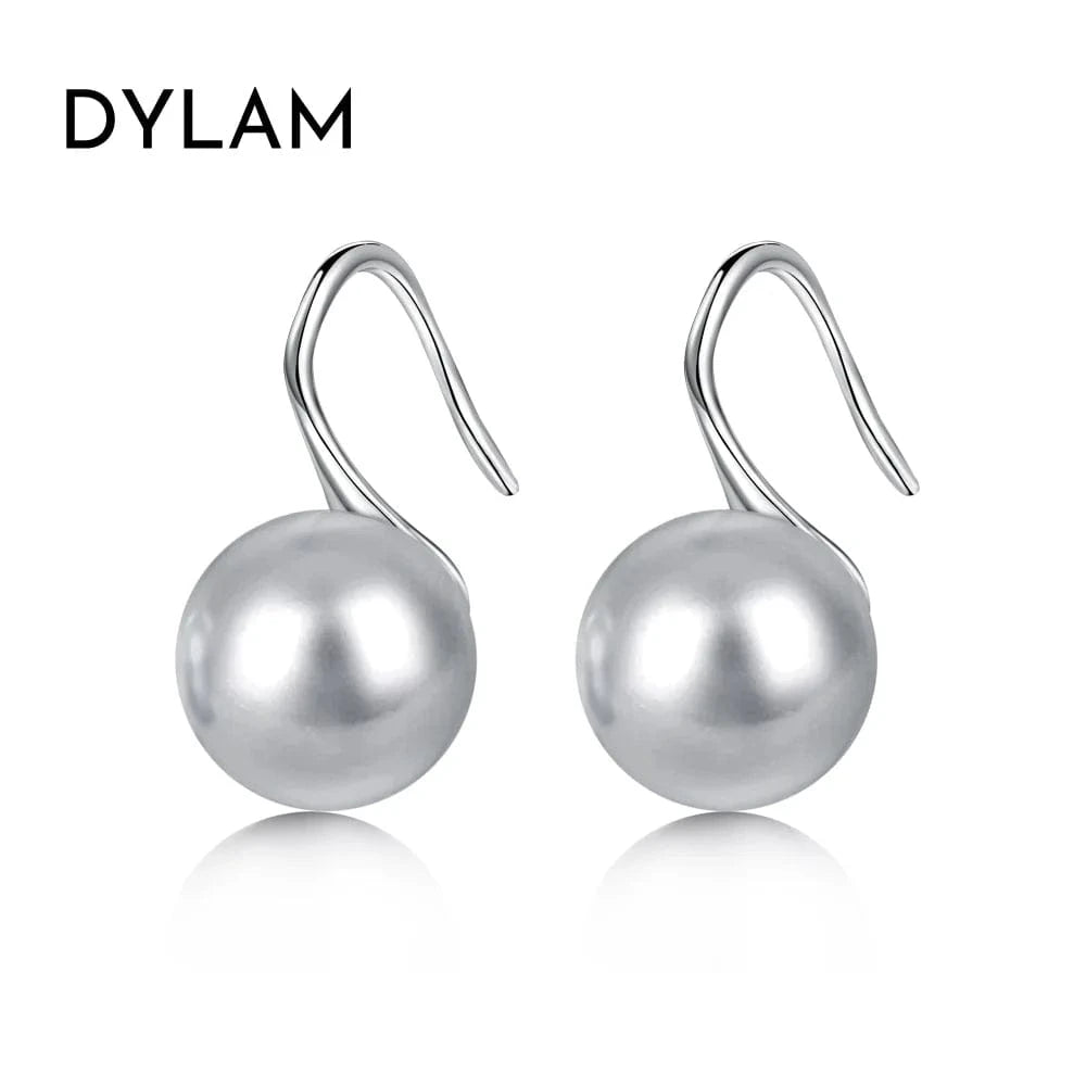Dylam Fine Jewelry 925 Sterling Silver Shell Pearl Earring Cz Cubic Zirconia Wholesale Drop Natural Pearl Huggies Earrings Women
