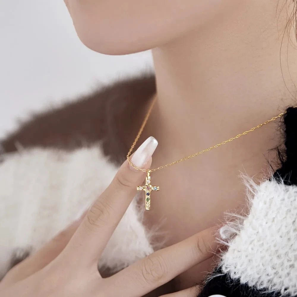 Dylam Fine Jewelry Women 925 Sterling Silver 18K Gold Religious Irregular 5A Diamond Zirconia Texture Cross Pendant Necklace