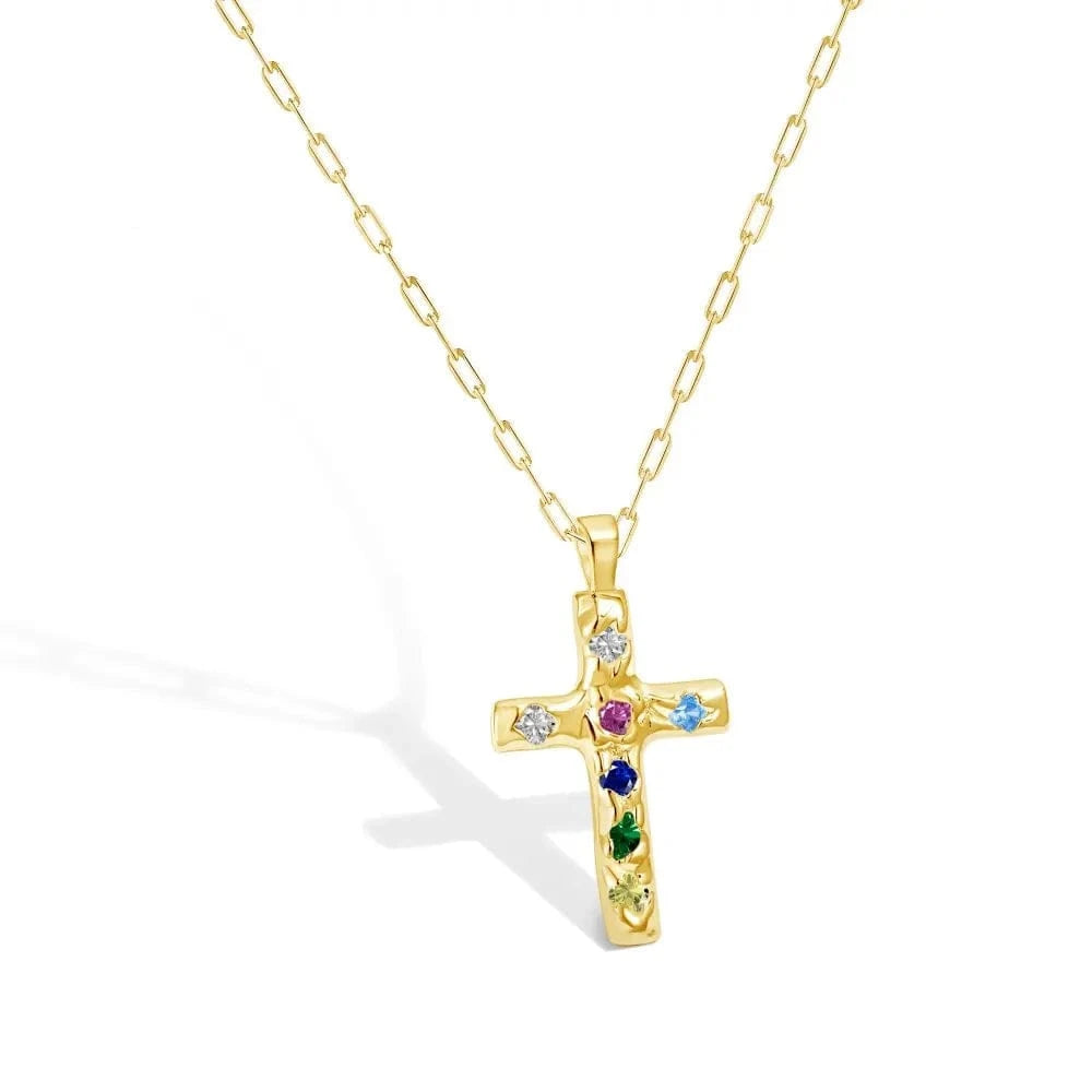 Dylam Fine Jewelry Women 925 Sterling Silver 18K Gold Religious Irregular 5A Diamond Zirconia Texture Cross Pendant Necklace