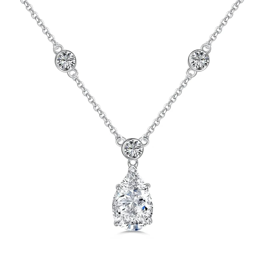Dylam Fine Wedding Party Bridal Jewelry 925 Sterling Silver Diamond Tear Pear Shape Pink Clear 8A Zirconia Pendant Necklace