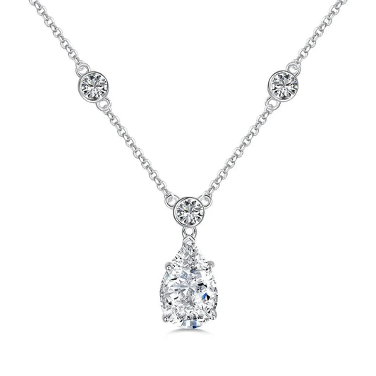 Dylam Fine Wedding Party Bridal Jewelry 925 Sterling Silver Diamond Tear Pear Shape Pink Clear 8A Zirconia Pendant Necklace