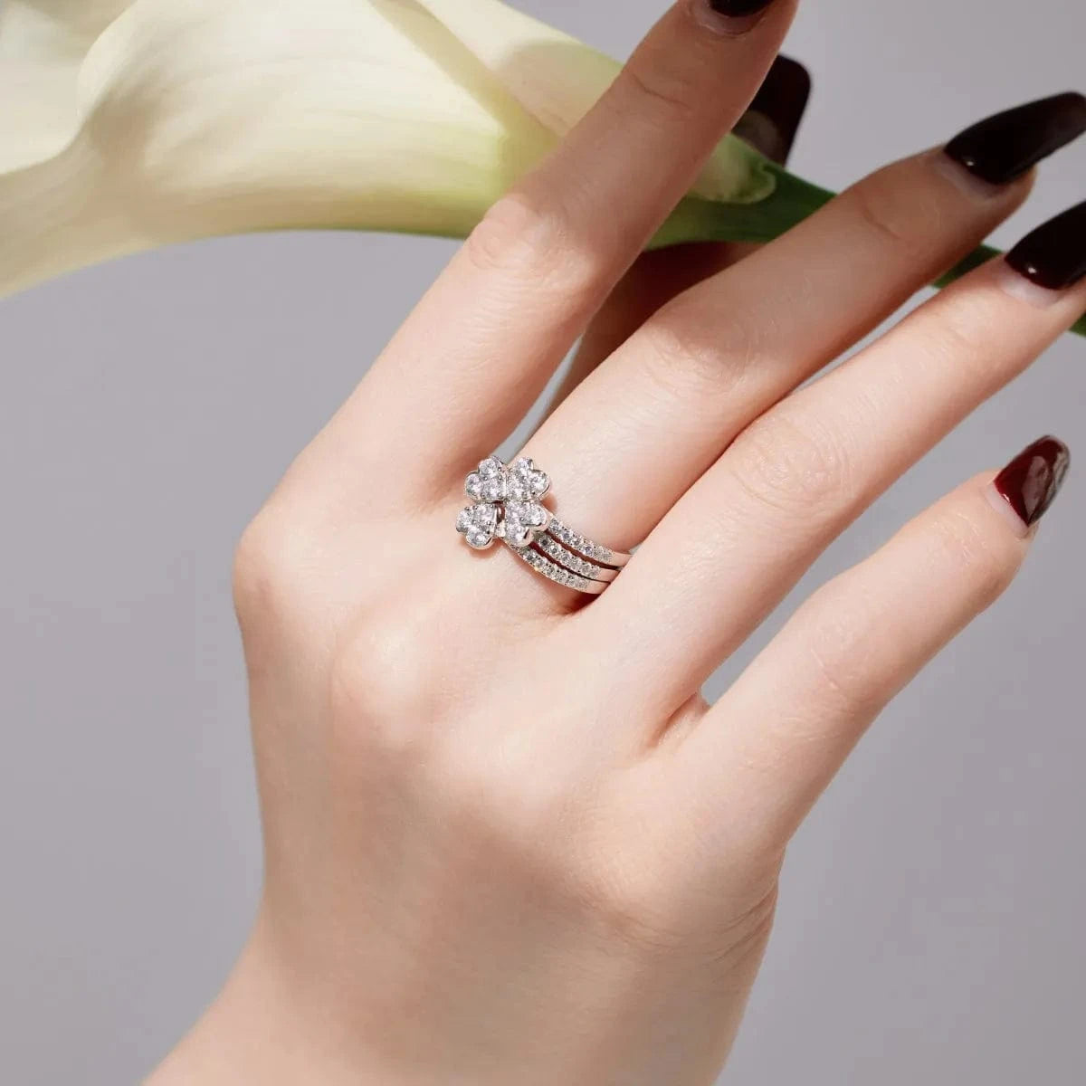 Dylam High Quality 18K Gold Stackable Ring 925 Sterling Silver Love Lucky Four Leaf Clover Heart Detachable Set Rings For Women