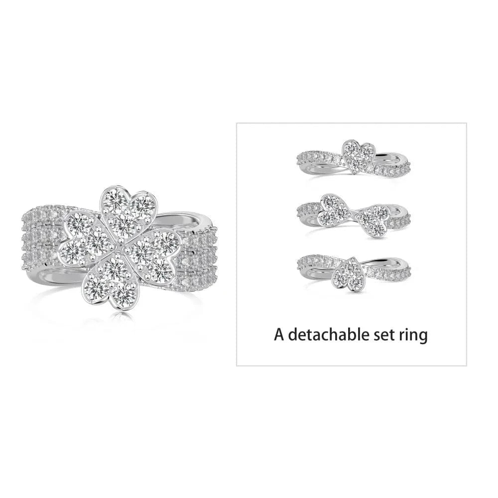 Dylam High Quality 18K Gold Stackable Ring 925 Sterling Silver Love Lucky Four Leaf Clover Heart Detachable Set Rings For Women