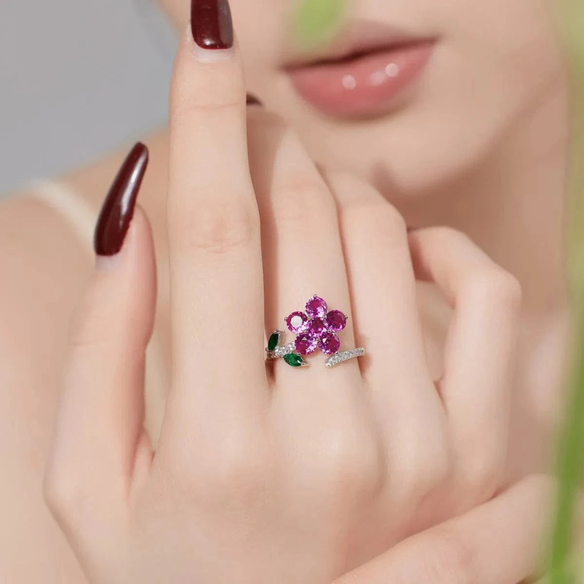 Dylam High Quality Classic Design Elegant Sweet 5A Cubic Zircons Pink Flower Ring S925 Sterling Silver Rings Jewelry Women