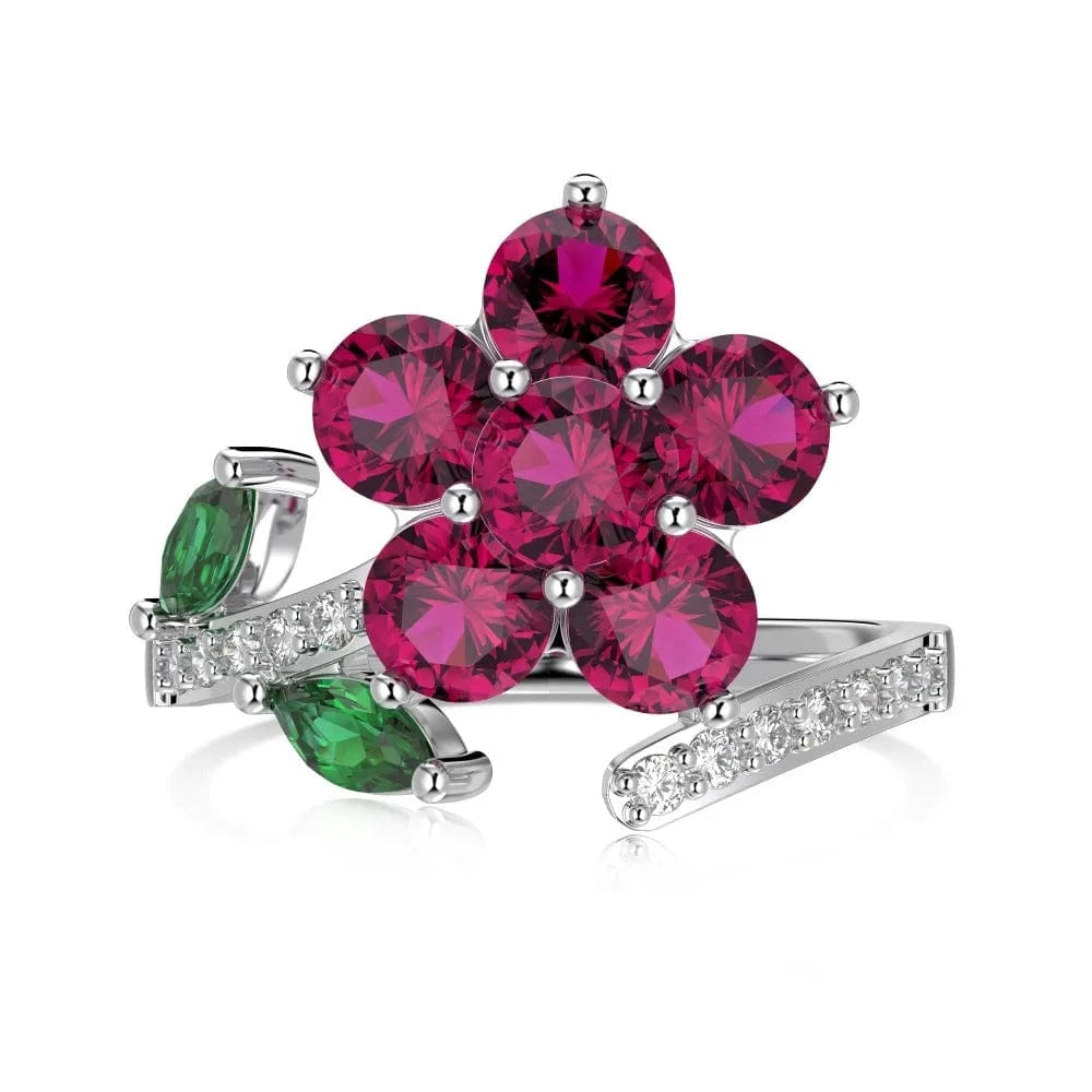 Dylam High Quality Classic Design Elegant Sweet 5A Cubic Zircons Pink Flower Ring S925 Sterling Silver Rings Jewelry Women