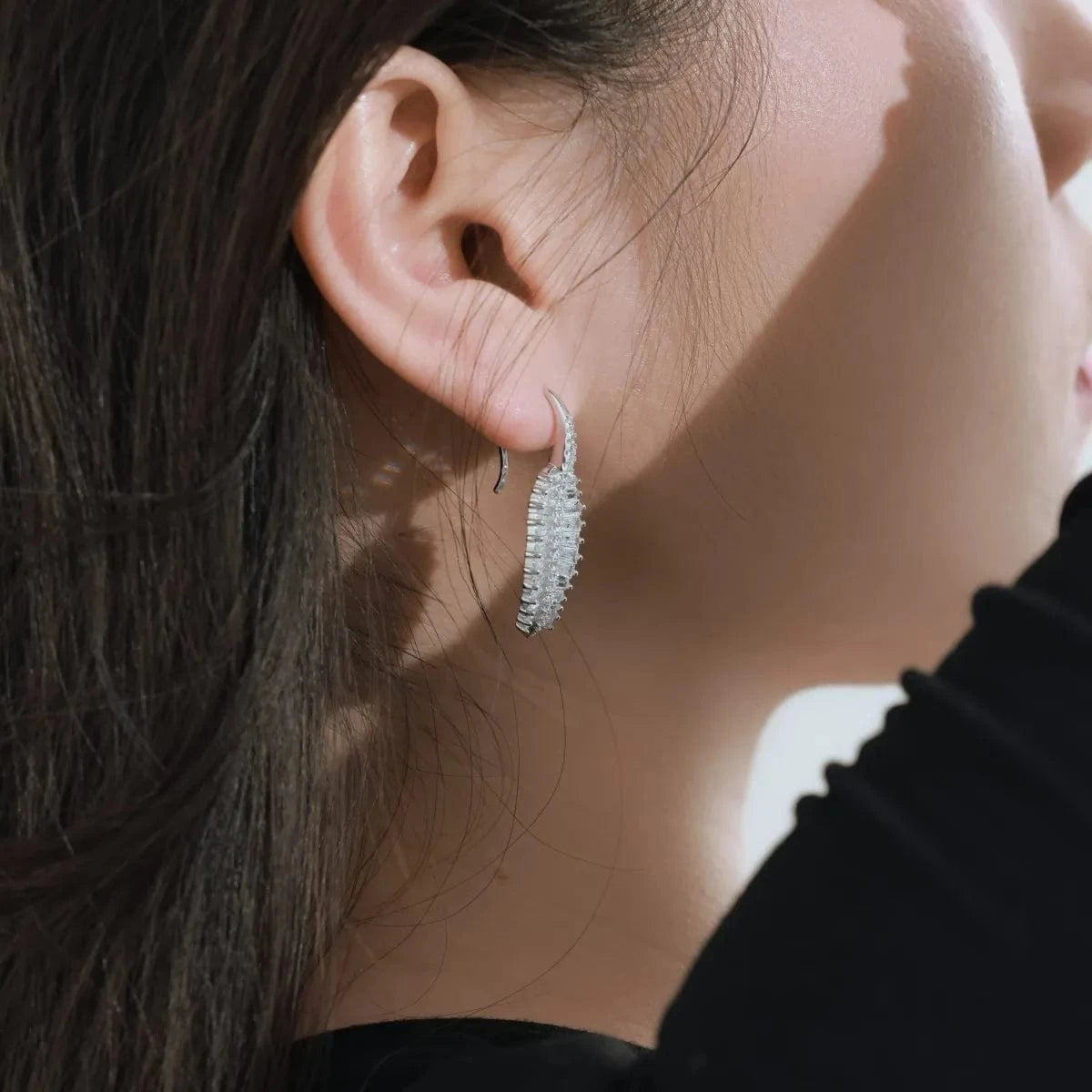 Dylam High Quality Vintage Rectangle Cz Cubic Zirconia Hoop Earring Paved Sparking Bling Leaf Leaves Earrings Jewelry Women