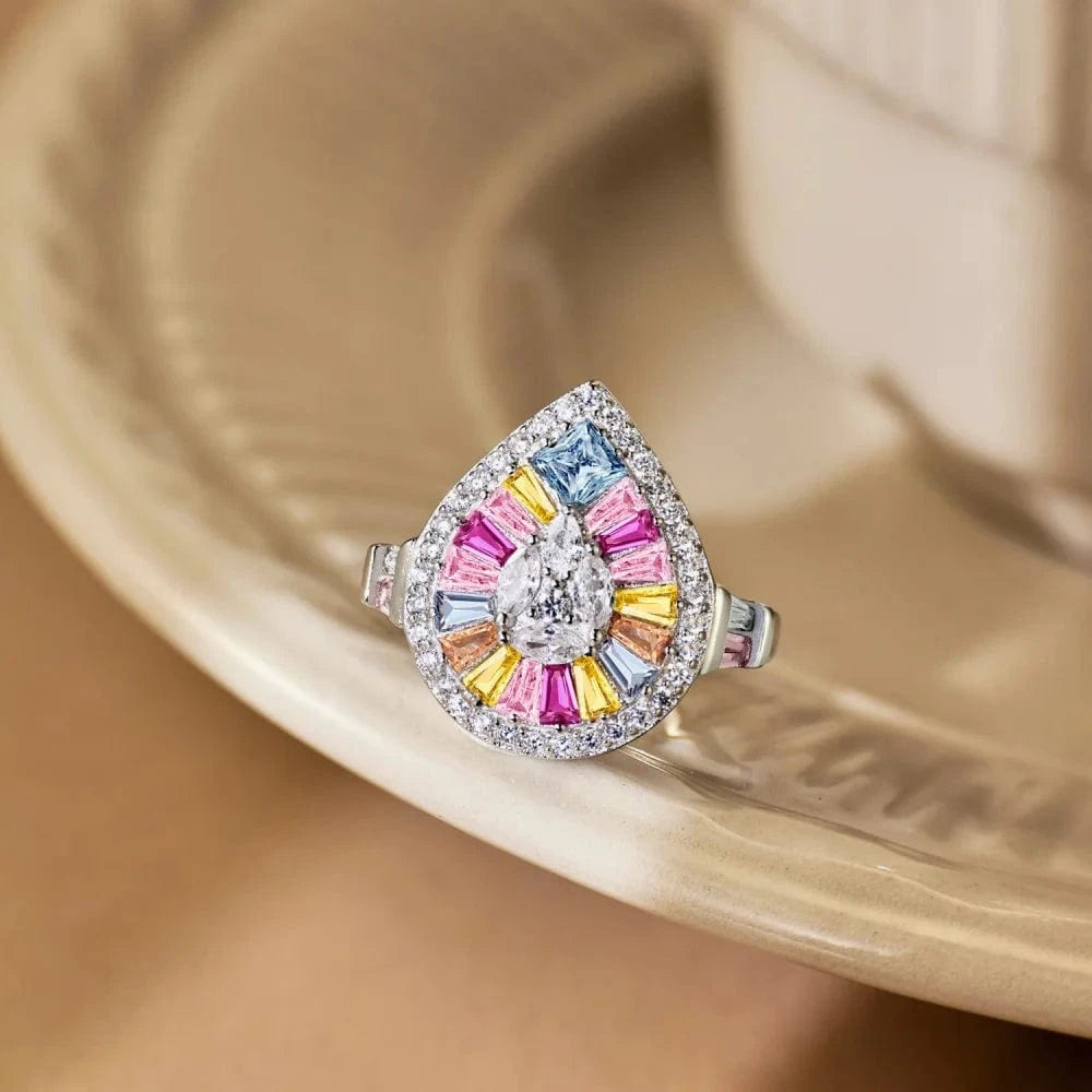 Dylam High Quality Wholesale Custom 925 Sterling Silver Rhodium Plated Teardrop Shape 5A Baguette Marquise Zirconia Jewelry Ring