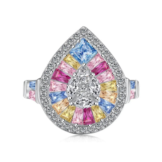 Dylam High Quality Wholesale Custom 925 Sterling Silver Rhodium Plated Teardrop Shape 5A Baguette Marquise Zirconia Jewelry Ring