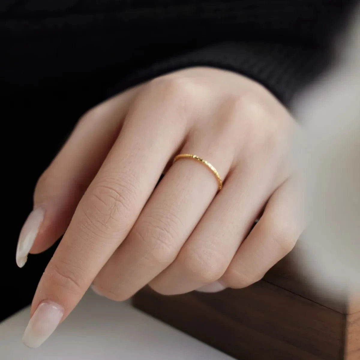 Dylam Hot Sale 18K Gold Plated Ring Minimalism Jewelry Ladies Sparkle Circle Thin Chain S925 Silver Stackable Rings For Women