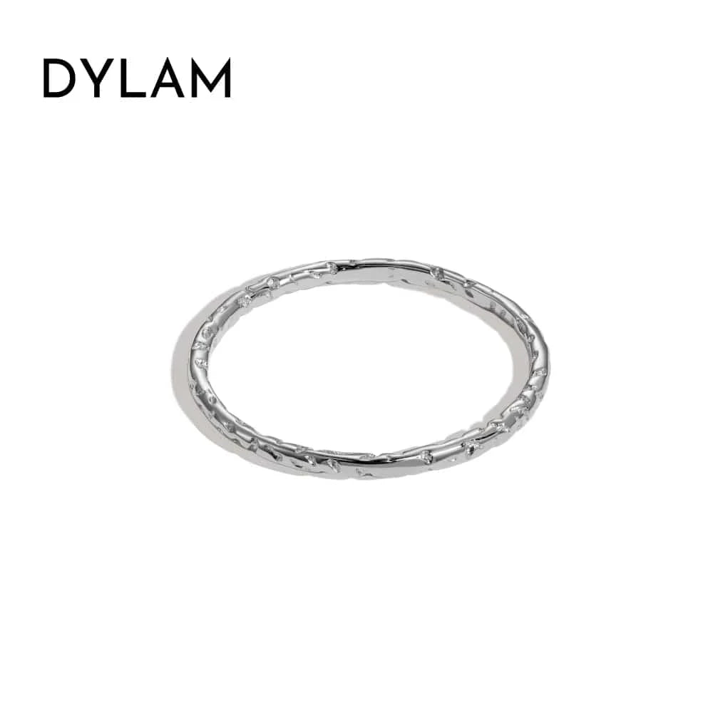 Dylam Hot Sale 18K Gold Plated Ring Minimalism Jewelry Ladies Sparkle Circle Thin Chain S925 Silver Stackable Rings For Women