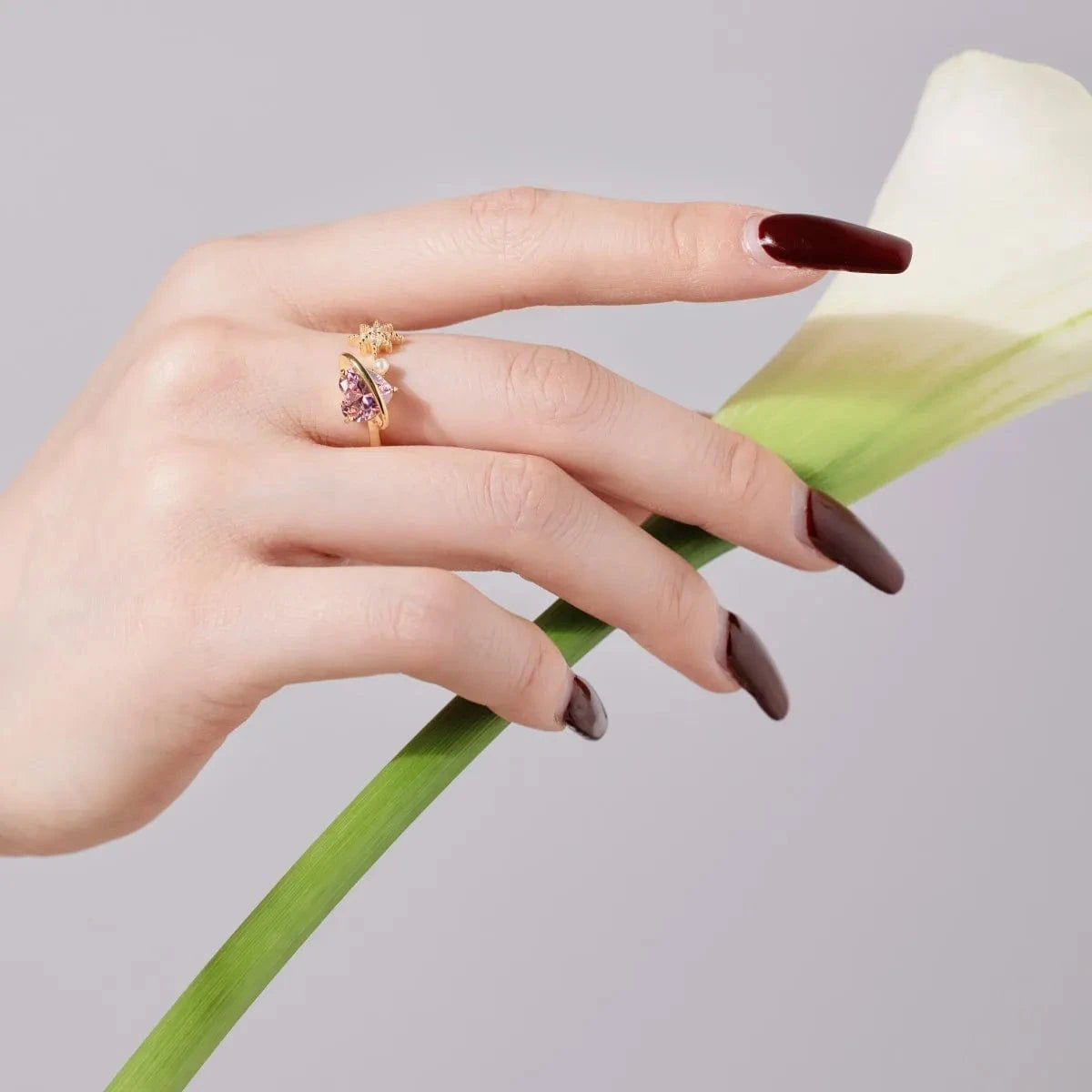 Dylam Hot Sale 925 Silver Pink Cz Zircon Heart Shaped Ring Shell Pearl 18K Gold Plated Irregular Open Adjustable Rings For Women