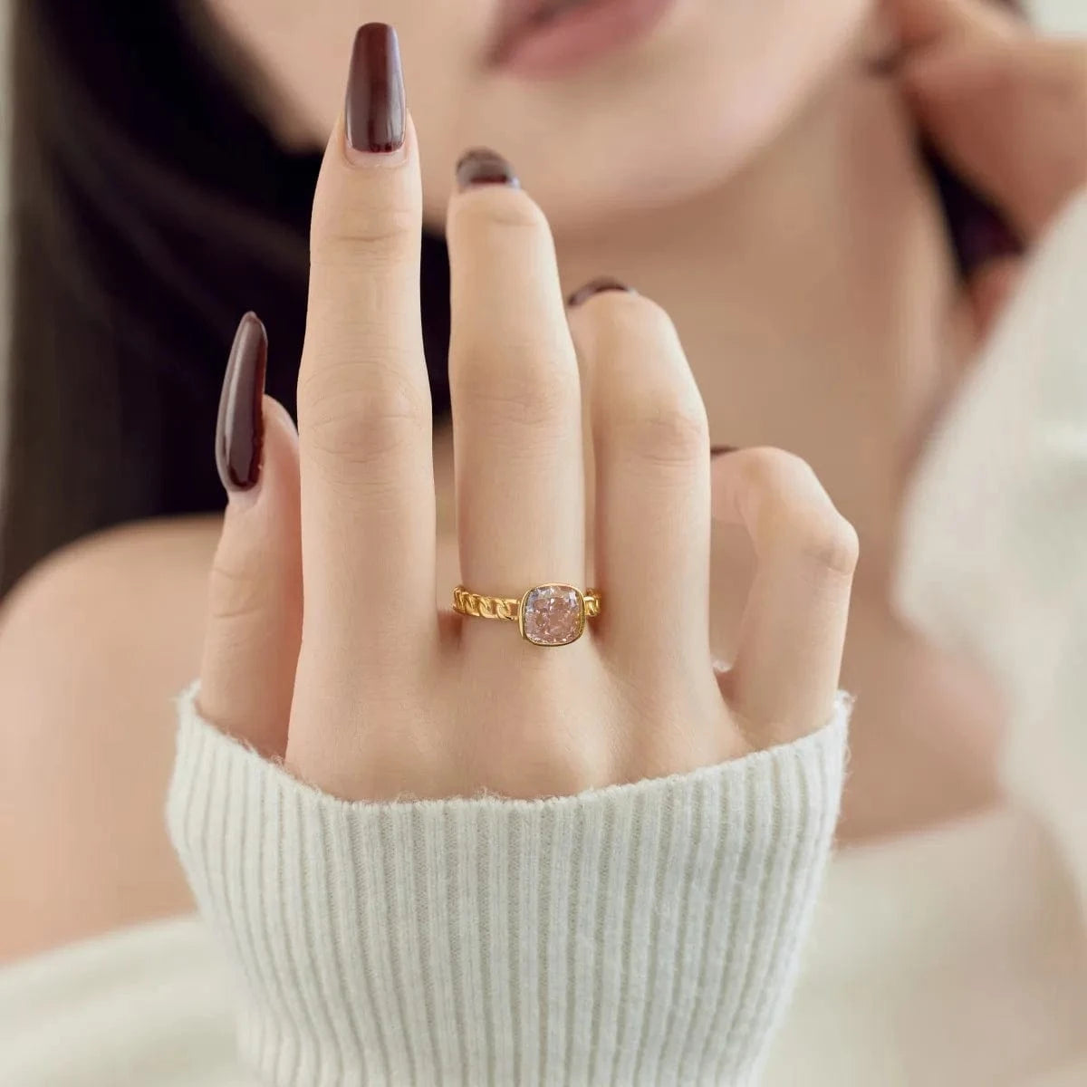 Dylam Hypoallergenic 18K Gold Plated S925 Sterling Silver Non Tarnish Pink Blue Ring Cz Cubic Zirconia Stone Rings Jewelry Women