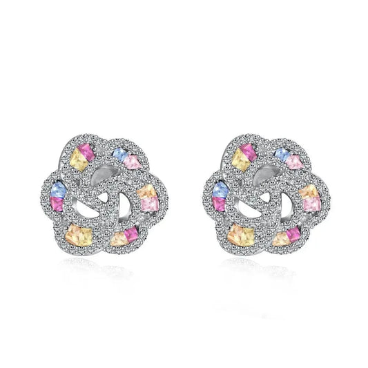 Dylam Hypoallergenic S925 Sterling Silver Earring Flower Shape Colorful Stone Emerald Cz Cubic Zirconia Stud Earrings For Women