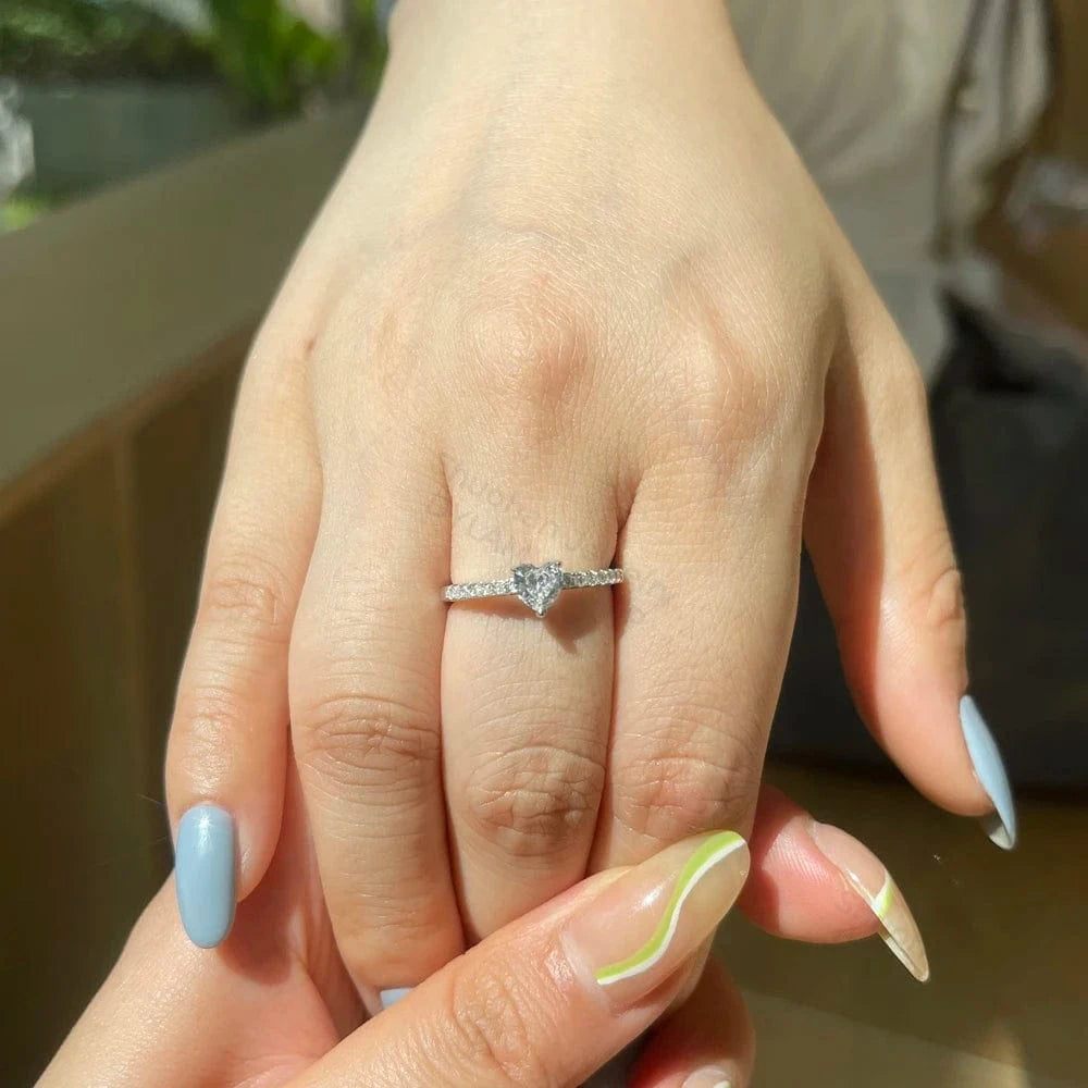 Dylam In Stock Fast Shipping Simplicity Minimalist 5A Level CZ Stone Wedding Rings Heart Love 925 Silver Sterling Rings Jewelry