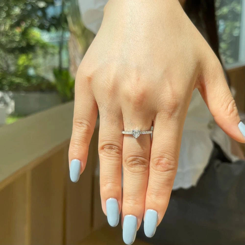 Dylam In Stock Fast Shipping Simplicity Minimalist 5A Level CZ Stone Wedding Rings Heart Love 925 Silver Sterling Rings Jewelry