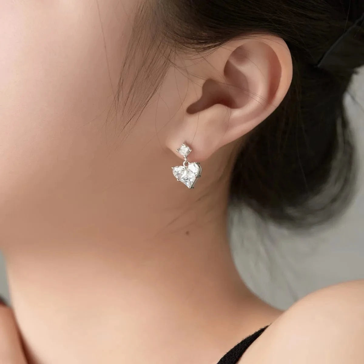Dylam Korean Style 18K Gold Pink Cz Cubic Zirconia Diamond Drop Earring S925 Silver Cute Pink Heart Stud Earrings Women Girls
