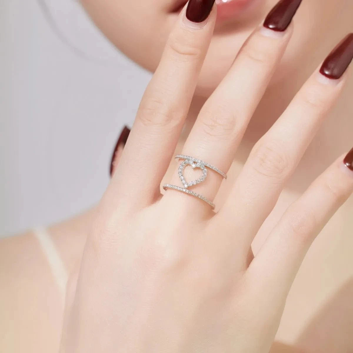 Dylam Korean Style S925 Sterling Silver Jewelry Engagement Trendy Stackable Cz Cubic Zirconia Hallow Out Heart Rings For Women