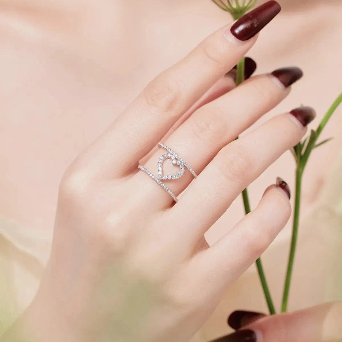 Dylam Korean Style S925 Sterling Silver Jewelry Engagement Trendy Stackable Cz Cubic Zirconia Hallow Out Heart Rings For Women