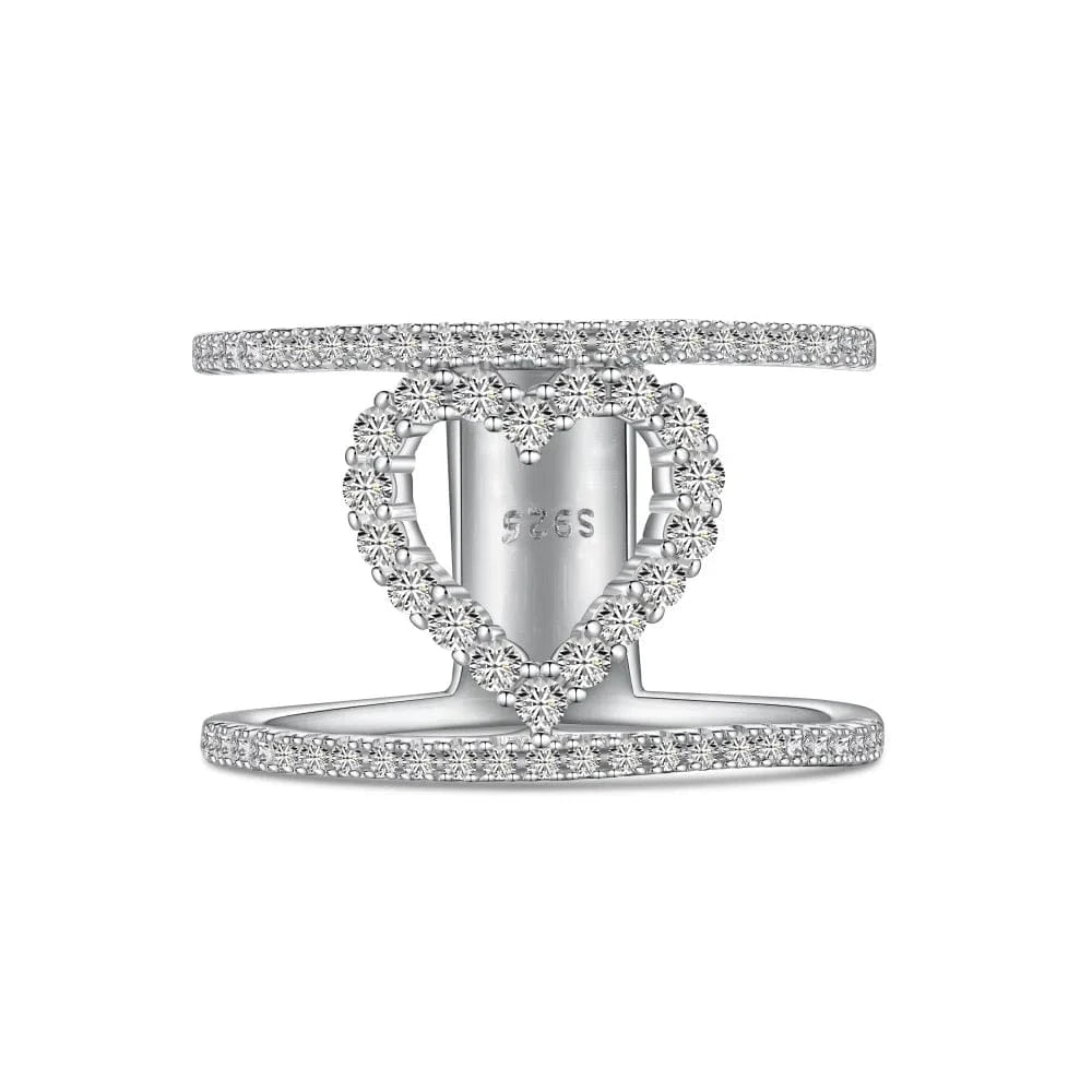 Dylam Korean Style S925 Sterling Silver Jewelry Engagement Trendy Stackable Cz Cubic Zirconia Hallow Out Heart Rings For Women