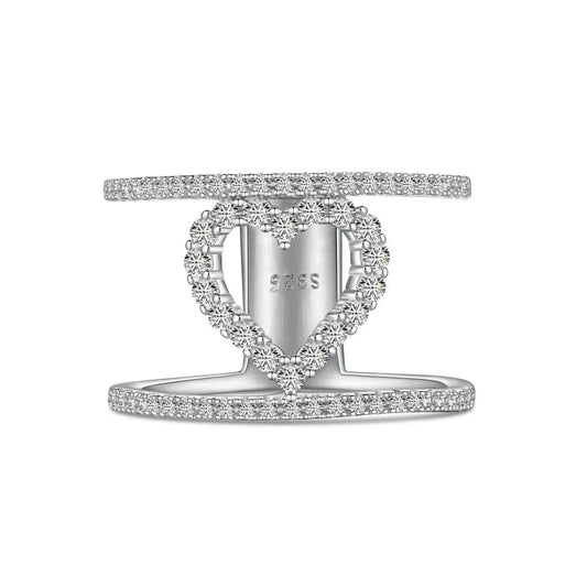 Dylam Korean Style S925 Sterling Silver Jewelry Engagement Trendy Stackable Cz Cubic Zirconia Hallow Out Heart Rings For Women
