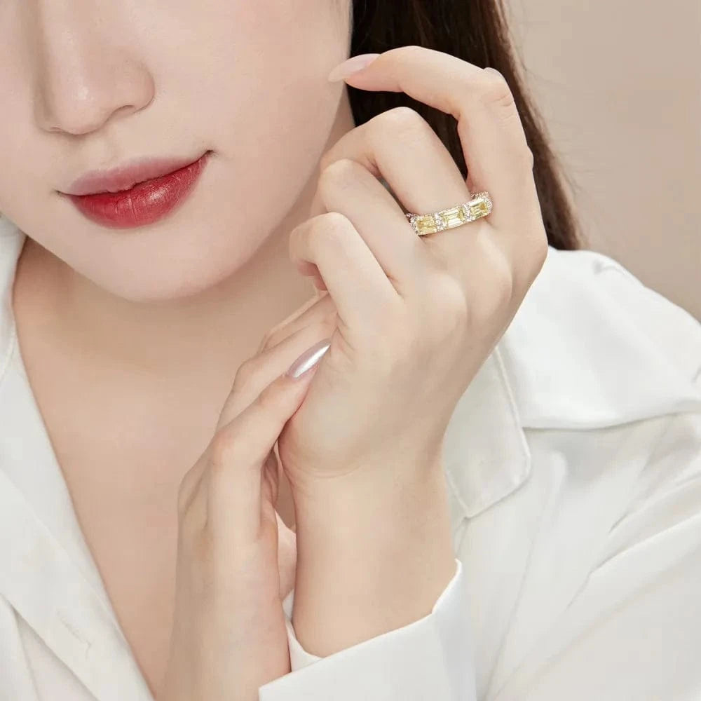 Dylam Luxurious Fine Jewelry Trendy Women S925 Silver Diamond Halo Eternity Band 5A Zirconia Wedding Bridal Promise Ring