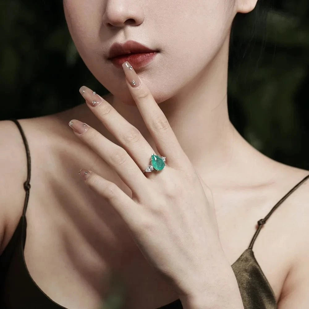 Dylam Luxurious Fine Jewelry Women 925 Sterling Silver Paraiba Teal Blue Diamond 5A Zirconia Engagement Wedding Promise Ring