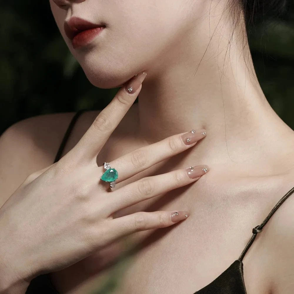 Dylam Luxurious Fine Jewelry Women 925 Sterling Silver Paraiba Teal Blue Diamond 5A Zirconia Engagement Wedding Promise Ring