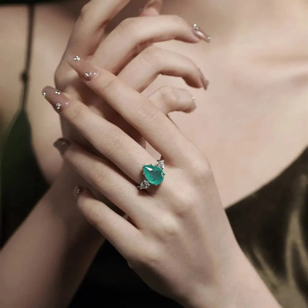 Dylam Luxurious Fine Jewelry Women 925 Sterling Silver Paraiba Teal Blue Diamond 5A Zirconia Engagement Wedding Promise Ring