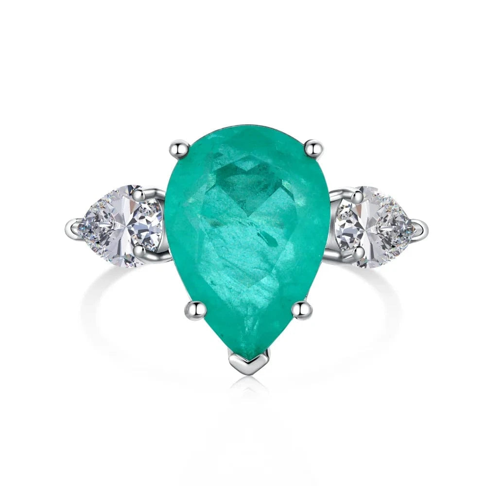 Dylam Luxurious Fine Jewelry Women 925 Sterling Silver Paraiba Teal Blue Diamond 5A Zirconia Engagement Wedding Promise Ring