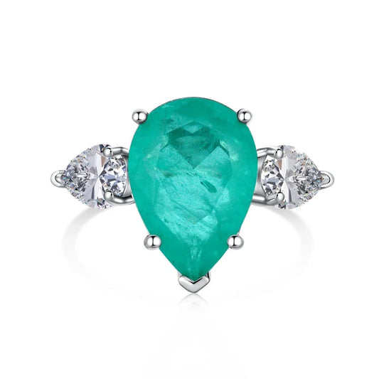 Dylam Luxurious Fine Jewelry Women 925 Sterling Silver Paraiba Teal Blue Diamond 5A Zirconia Engagement Wedding Promise Ring