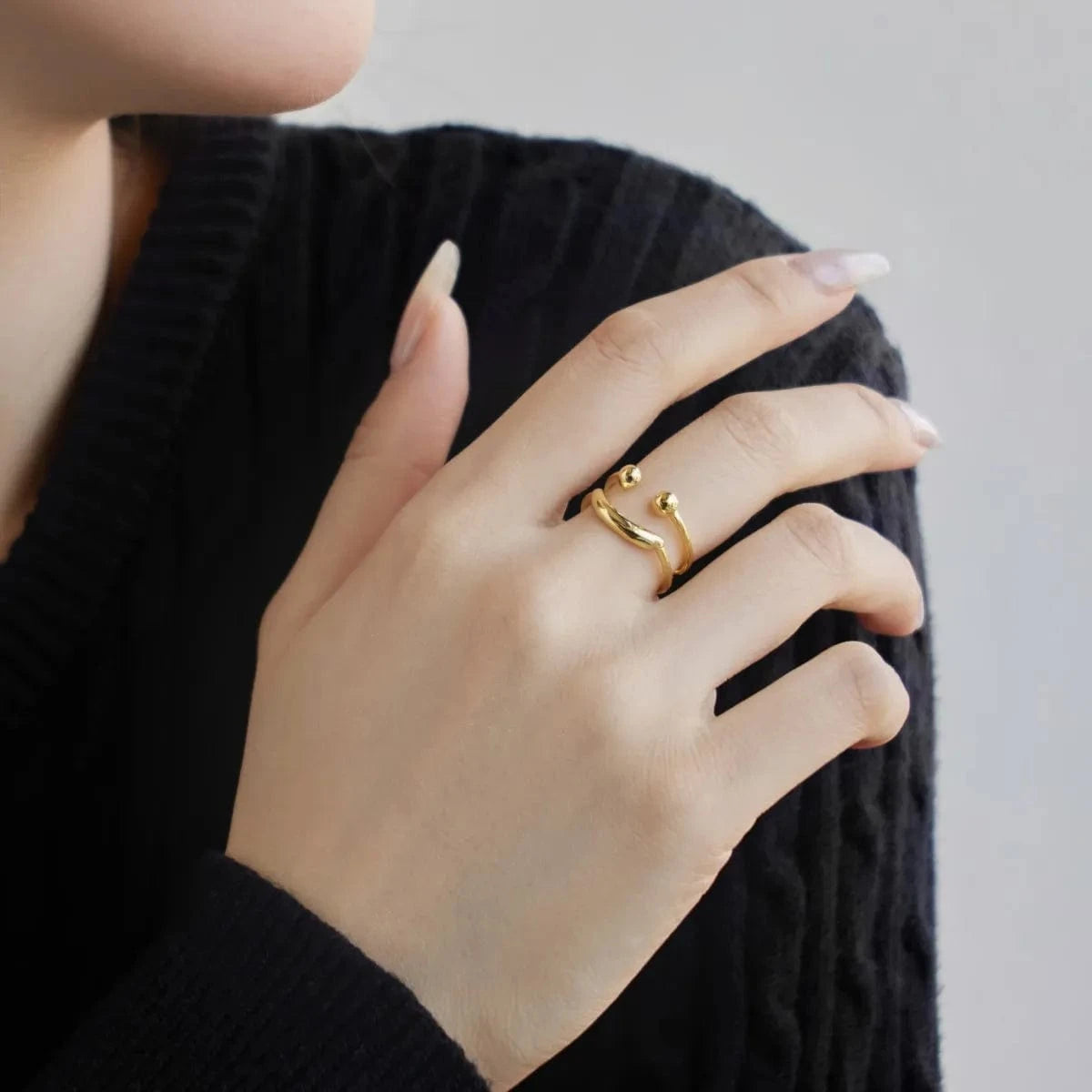 Dylam Minimalist Smiling Face S925 Sterling Silver Ring Adjustable Open Statement 18K Gold Plated Jewelry Rings For Women