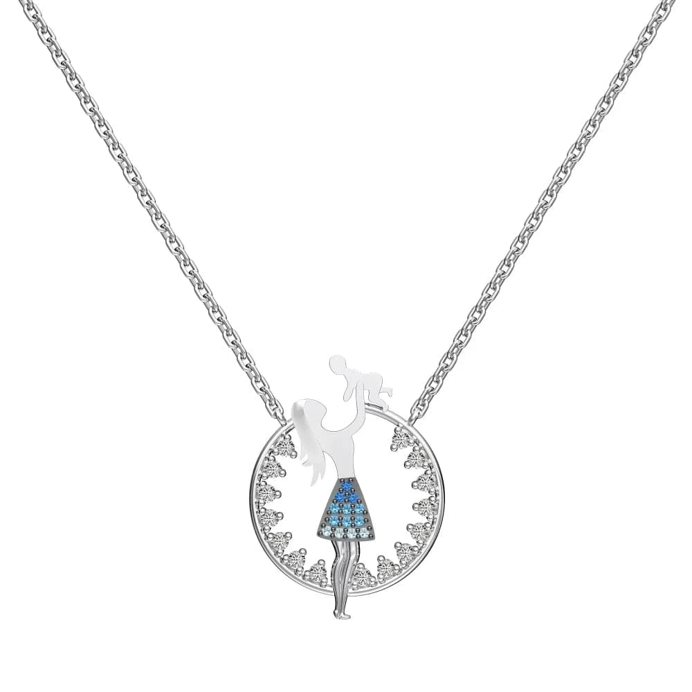 Dylam Mother's Day Gifts Fine Jewelry S925 Silver Link Chain Mother Mom and Child 5A Cubic Zirconia Circle Pendant Necklaces