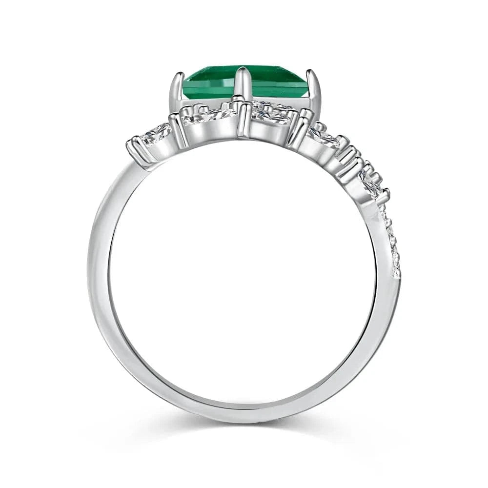 Dylam New Arrival Ice Flower Cut S925 Silver Emerald Green Diamond Ring Creative Design Cz Cubic Zirconia Leaf Marquise Rings