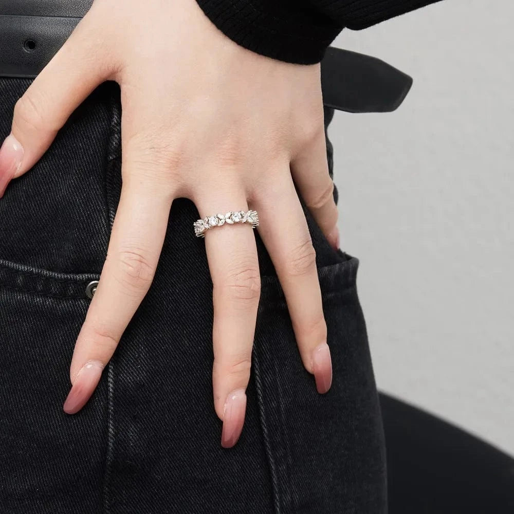 Dylam New Arrival In Stock S925 Silver Rhodium Plated Flower Shape Diamond 5A Zirconia Full Eternity Marquise Wedding Rings