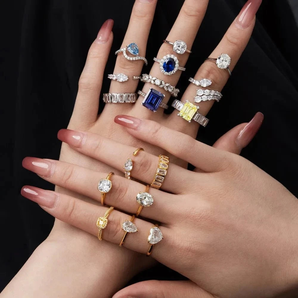 Dylam New Arrival In Stock S925 Silver Rhodium Plated Flower Shape Diamond 5A Zirconia Full Eternity Marquise Wedding Rings