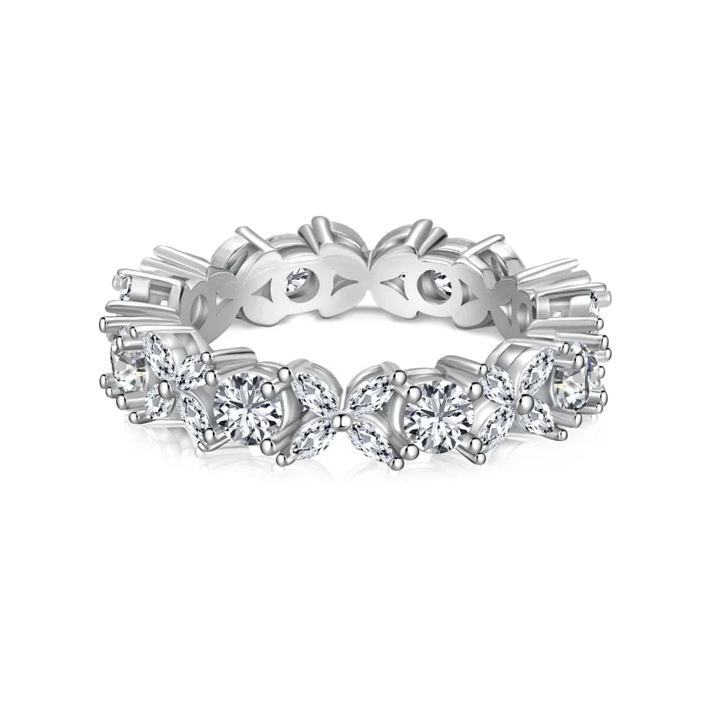 Dylam New Arrival In Stock S925 Silver Rhodium Plated Flower Shape Diamond 5A Zirconia Full Eternity Marquise Wedding Rings