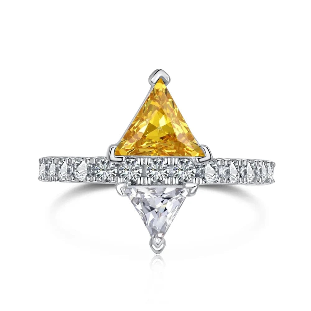 Dylam New Arrival S925 Silver Rhodium Plated Diamond Triangle Shape Clear Yellow Zirconia Eternity Engagement Promise Ring