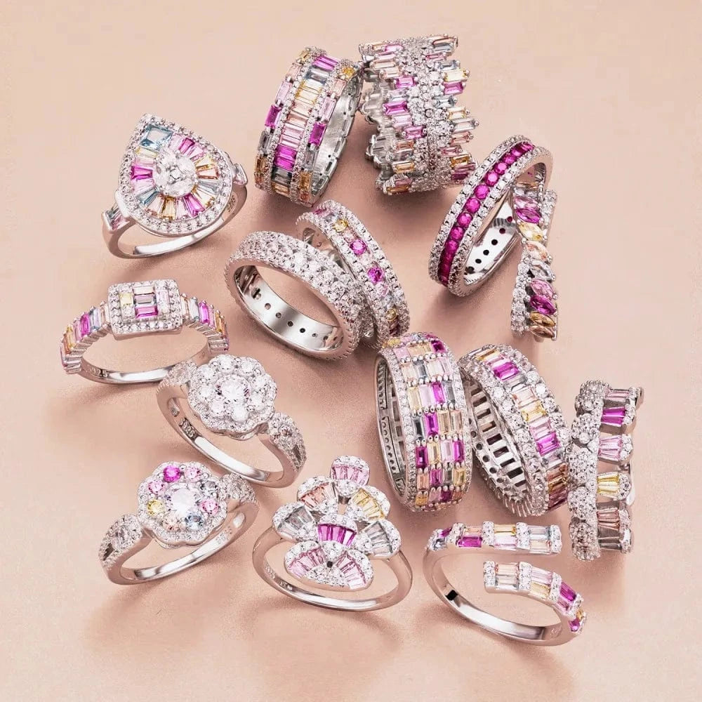 DYLAM New Arrival Stylish Non Tarnish Sterling Silver Rhodium Plated Luxurious 5A Baguette Zirconia Jewelry Rings for Women