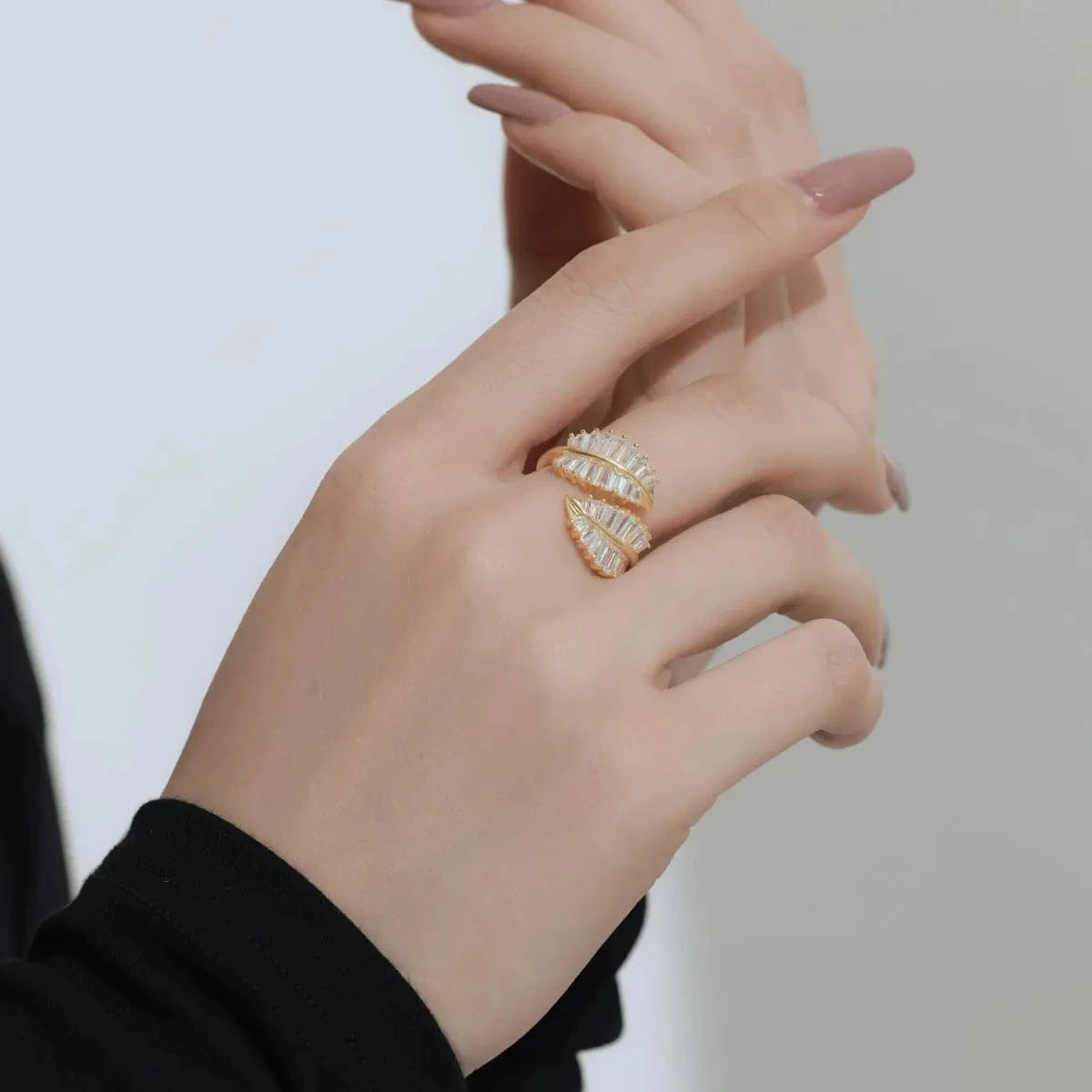 Dylam New Arrivals Baguette Classic Wedding 18K Gold Plated Leaf Ring S925 Silver 5A CZ Rings For Women Earrings Jewelry Set