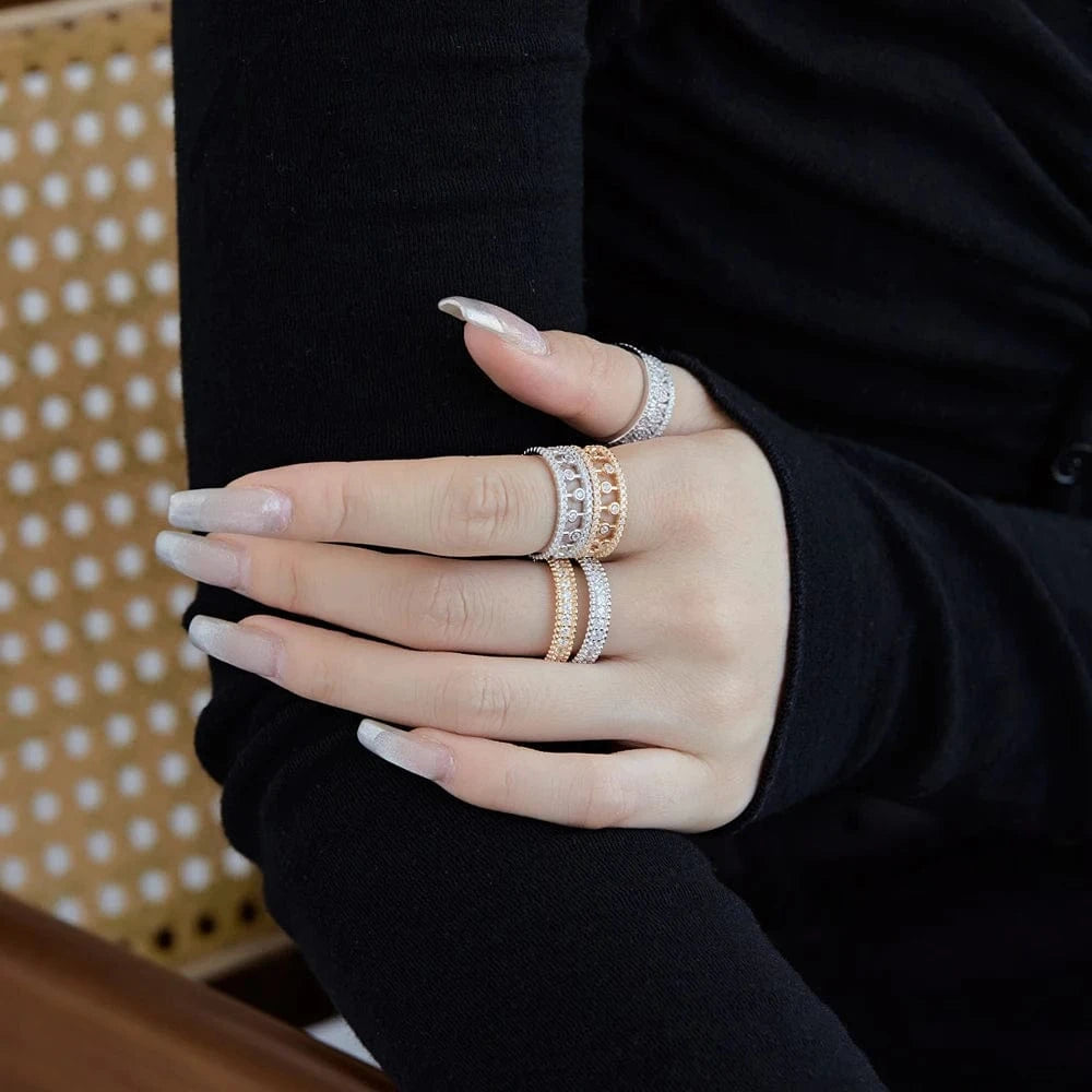 Dylam New Design Jewelry 925 Sterling Silver Rhodium Plated Geometry Baguette Cocktail 5A Cubic Zirconia Eternity Band Rings