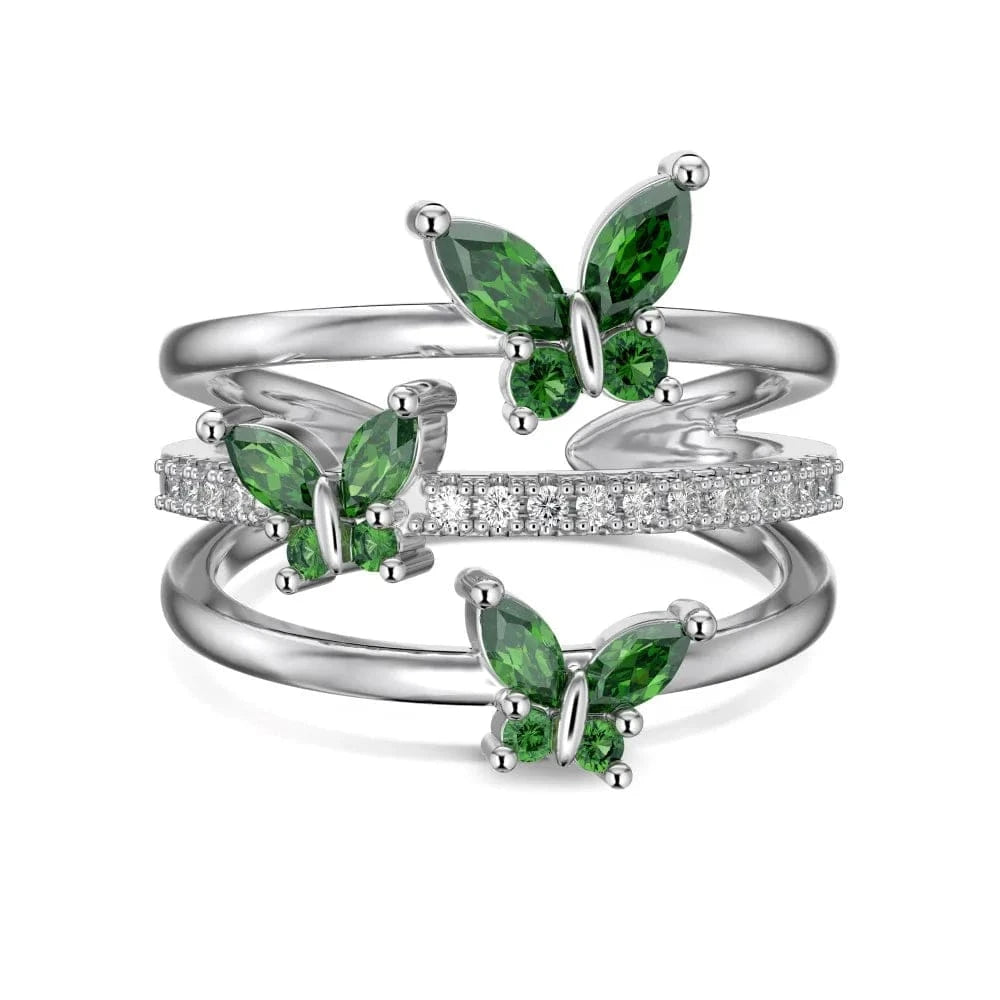 Dylam New Design Minimalist Geometric 18K Gold Plated Butterfly Ring Light Luxury Jewelry Cz Blue Emerald Rings For Women