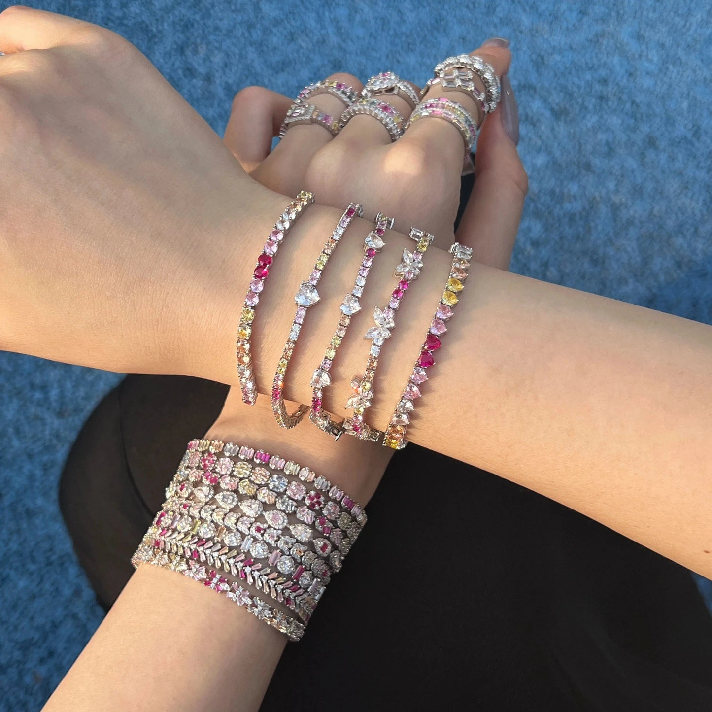 Dylam New Irregular Colorful Pink Diamond Ring For Women 5A Cz Cubic Zircon Pear Shape Personality 925 Silver Jewelry For Women