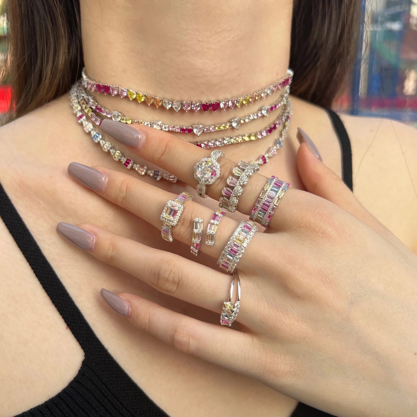 Dylam New Irregular Colorful Pink Diamond Ring For Women 5A Cz Cubic Zircon Pear Shape Personality 925 Silver Jewelry For Women