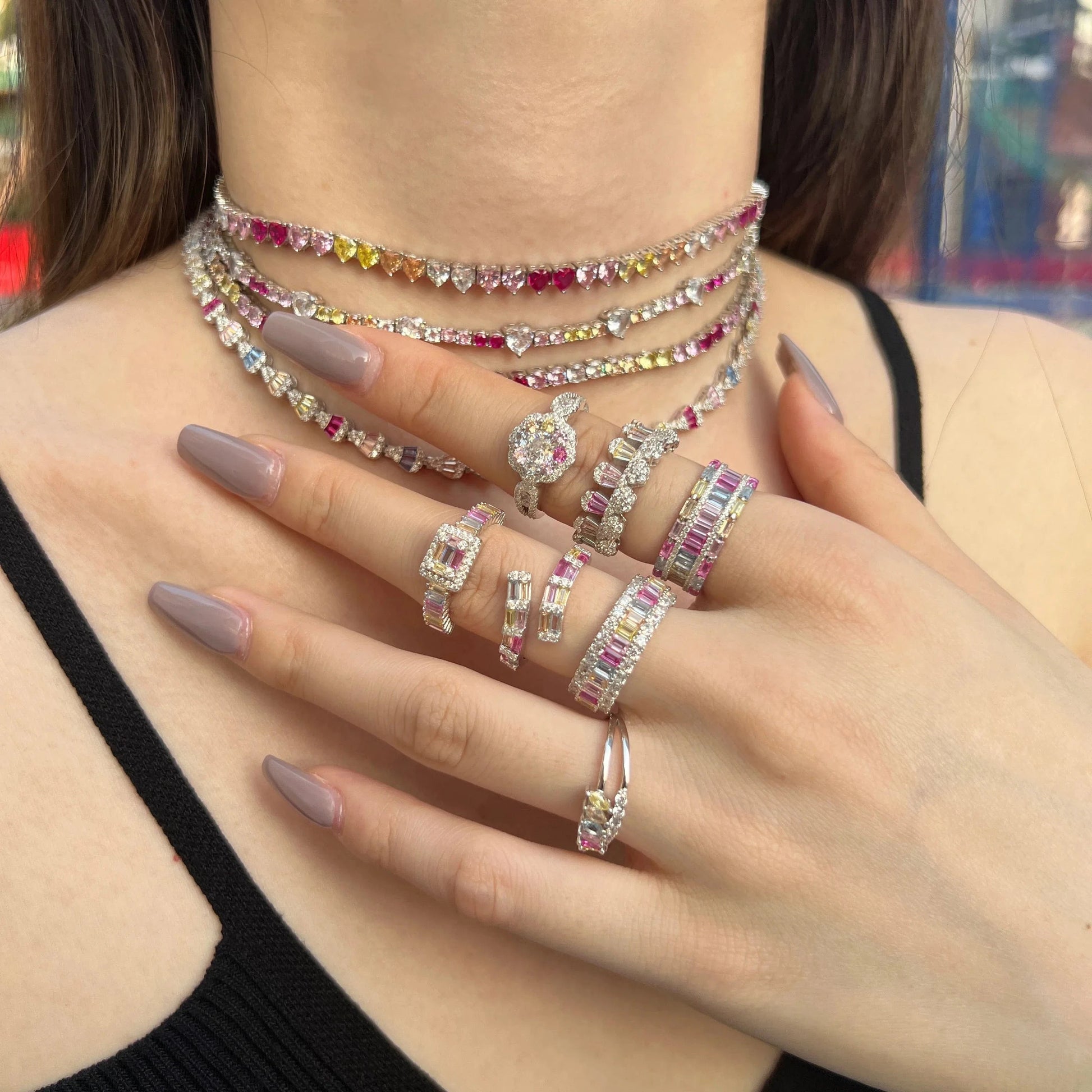 Dylam New Irregular Colorful Pink Diamond Ring For Women 5A Cz Cubic Zircon Pear Shape Personality 925 Silver Jewelry For Women