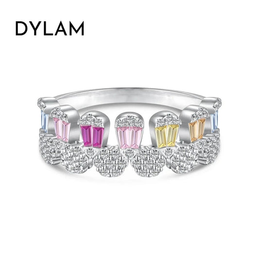 Dylam New Irregular Colorful Pink Diamond Ring For Women 5A Cz Cubic Zircon Pear Shape Personality 925 Silver Jewelry For Women