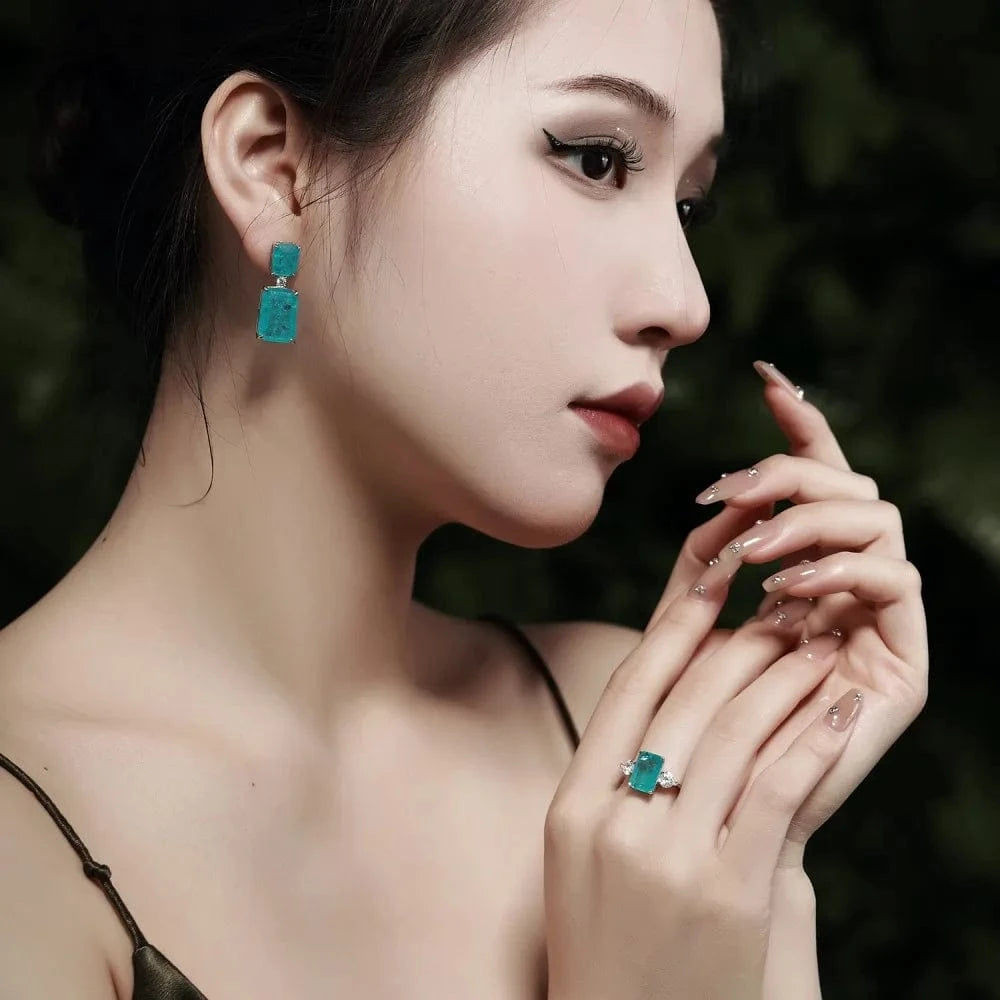 Dylam Newest Fine Jewelry Elegant Design S925 Silver Rhodium Plated Paraiba Ice Blue 5A Zirconia Wedding Promise Rings