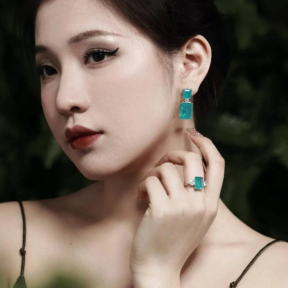 Dylam Newest Fine Jewelry Elegant Design S925 Silver Rhodium Plated Paraiba Ice Blue 5A Zirconia Wedding Promise Rings