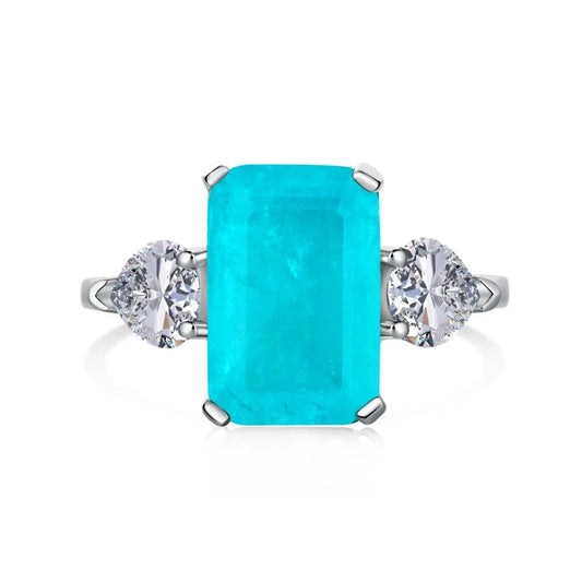Dylam Newest Fine Jewelry Elegant Design S925 Silver Rhodium Plated Paraiba Ice Blue 5A Zirconia Wedding Promise Rings
