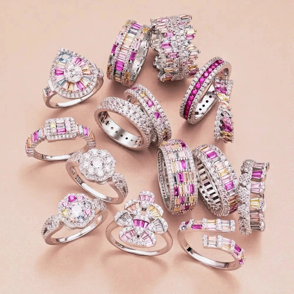 Dylam No Moq Dainty 925 Sterling Silver Rhodium Plated Fine Fashion Women Jewelry Wide Baguette Eternity Band Zirconia Rings