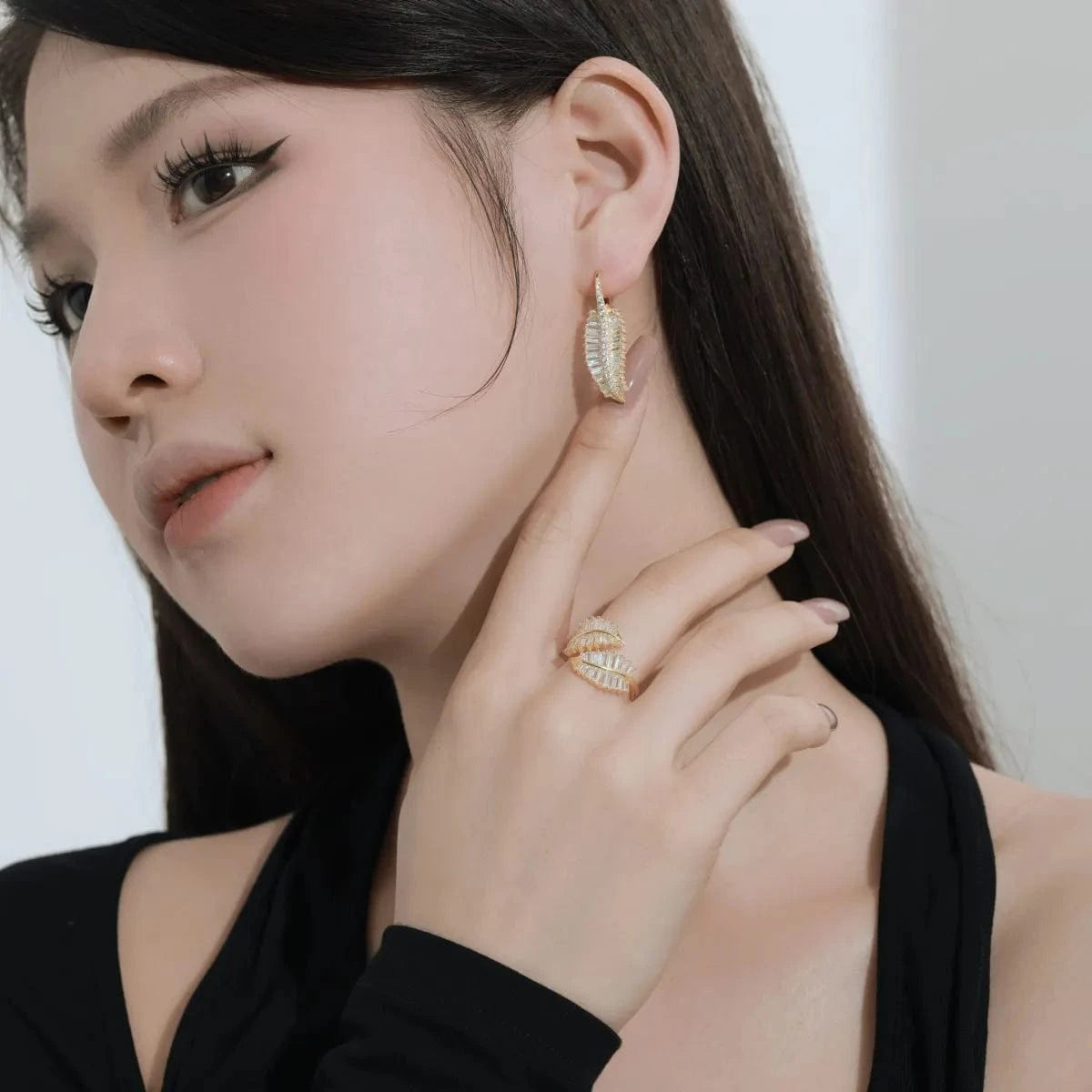 Dylam Oem Odm Sparkling S925 Sterling Silver Jewelry 18K Gold Plated 5A Cz Cubic Zircon Ring Eternity Leaf Rings For Women